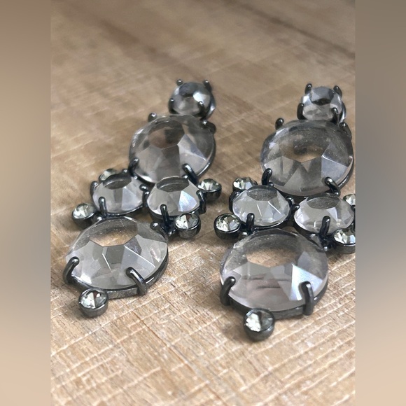 J.Crew Clear Crystal Chandelier Earrings | Smoky Gray Accents | Gunmetal - Picture 7 of 7